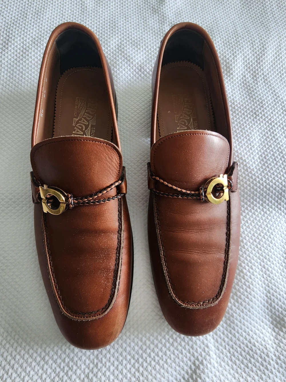 Salvatore Ferragamo Brown Leather Loafers with Gold Buckle Detail